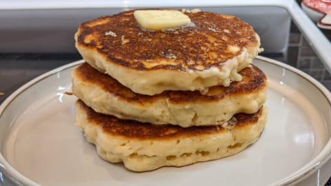 stack cooked fluffy buttermilk pancakes or serve on plates