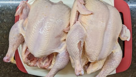 take prepared meat to grill area