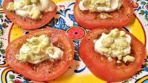 tomato slices blue cheese topper