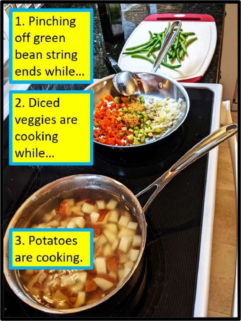 using good order of time saving steps for potatoes with green beans recipe