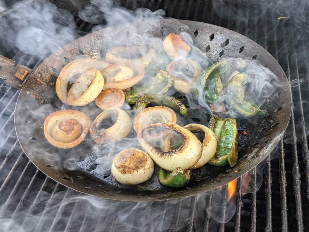 Vegetables grilling on charcoal