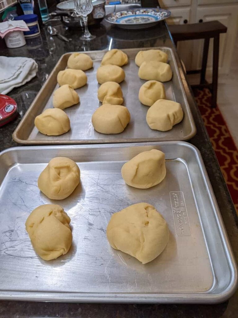 yeast rolls for bread machine on baking sheets